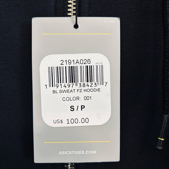BNWT MEN'S ASICS TIGER HOODIE SWEATSHIRT FULL ZIP BLACK US SIZE SMALL (S) - Picture 3 of 11